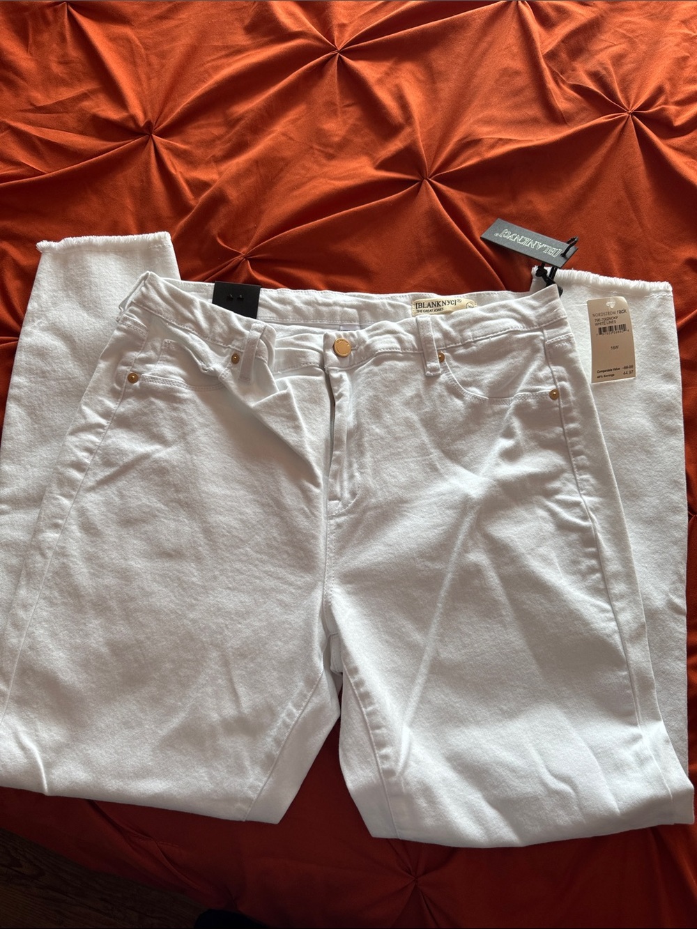 Blank NYC White Straight-Leg Jeans with Gold Hardware